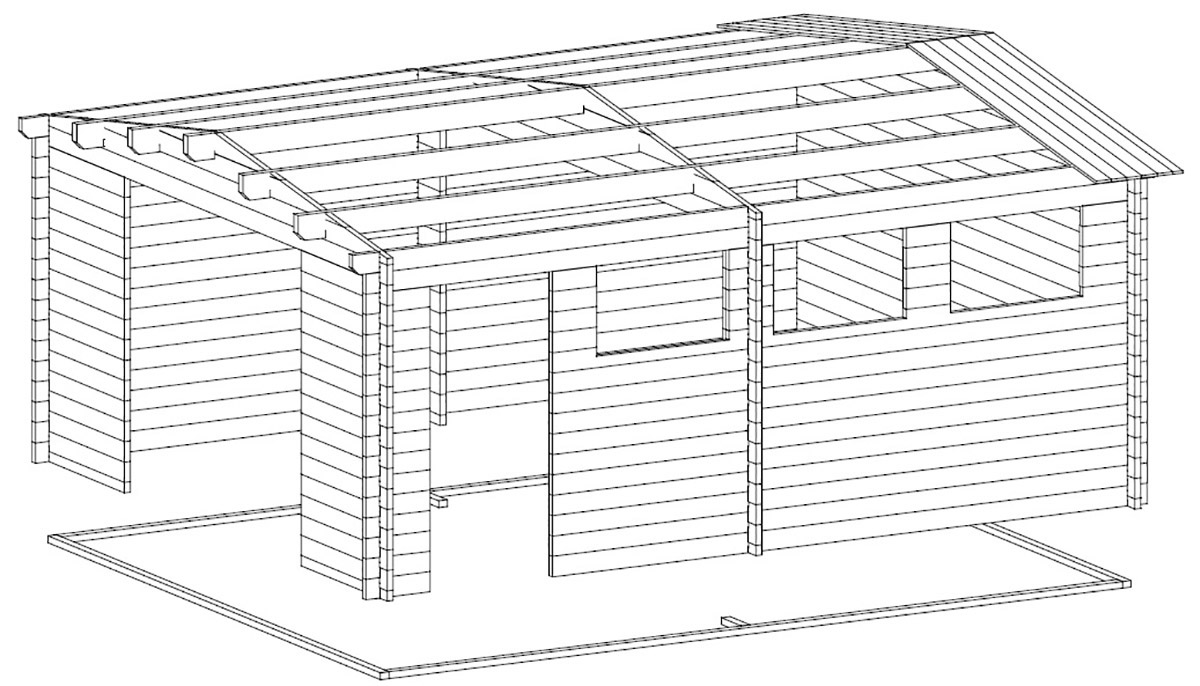 Suur puidust garaaž B üleskäiva uksega 24 m² 70mm 4,5 x 5,5 m