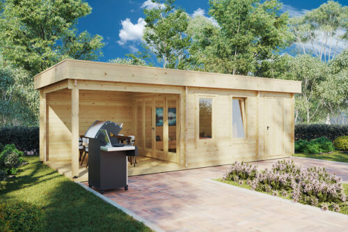 Aiamaja terrassi ja kuuriga Super Lucas E 15 m2 8 x 3 m 44 mm